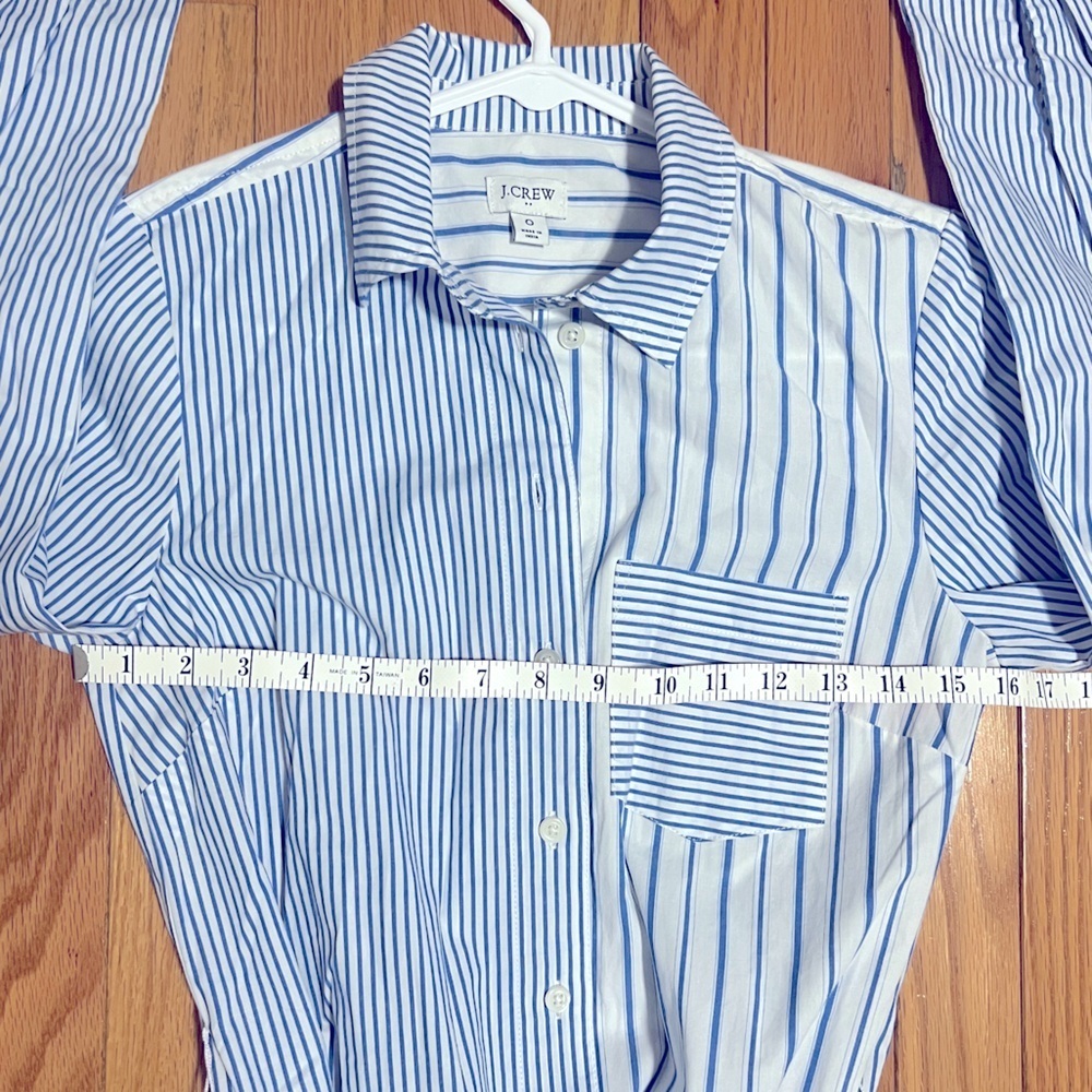 J. Crew Classic Fit cotton poplin shirtdress in mixed blue/white stripe size 0 - Picture 9 of 9